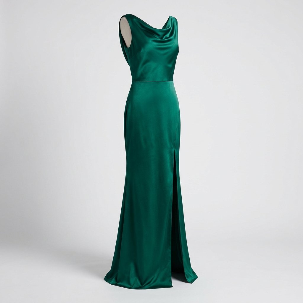 Emerald Satin Column Gown